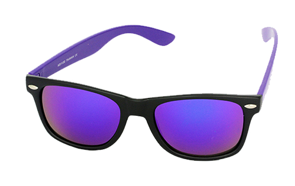 Wayfarer met paars montuur en multicolor glas