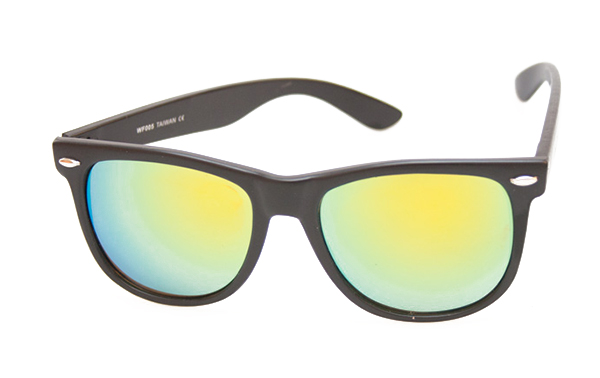 Zwarte matte wayfarer met multicolor spiegelglas